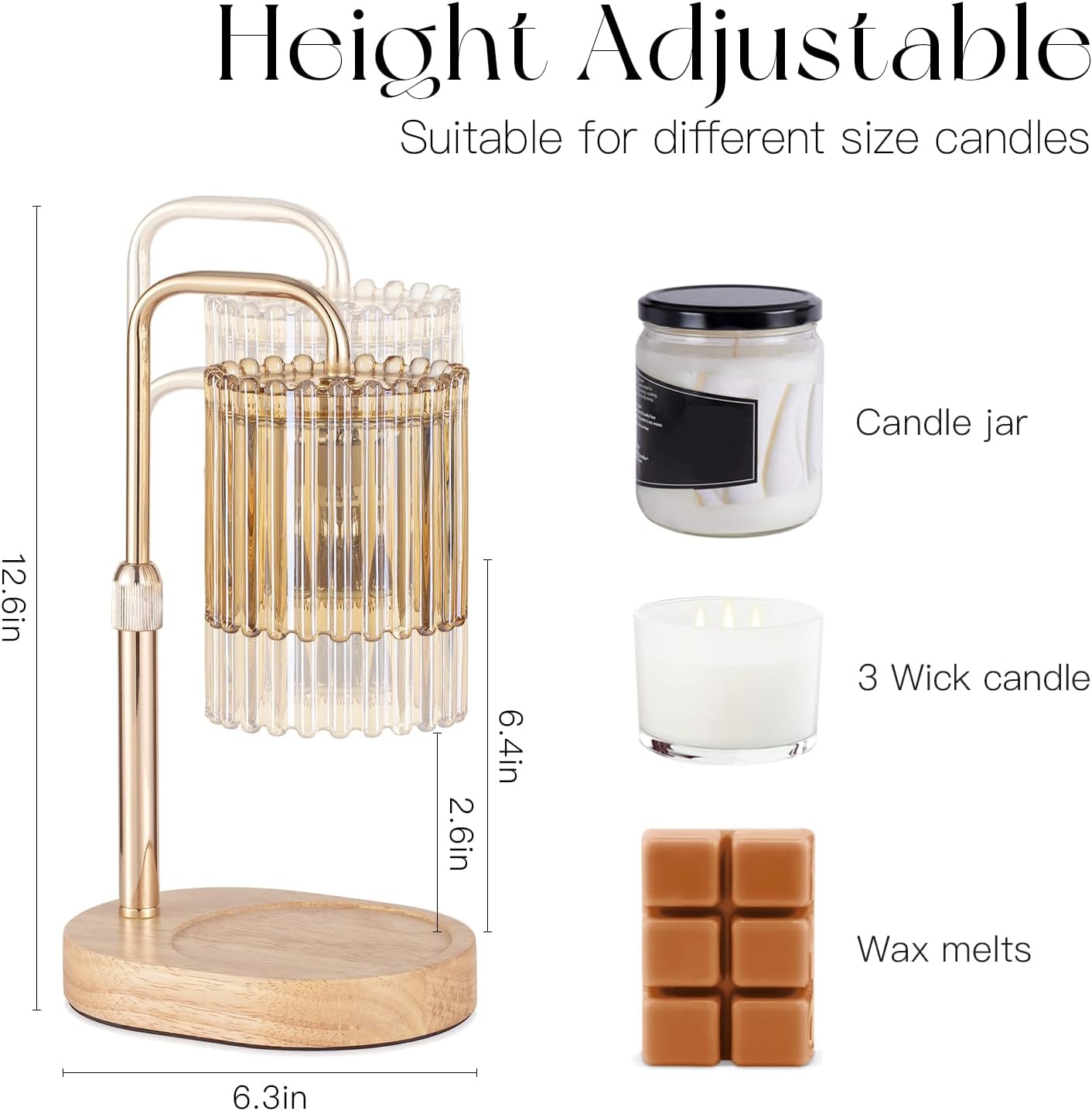 Candeldo Candle Warmer Lamp with Timer: Black Wax Melt Warmer | Height Adjustable, Dimmable, with 2 Bulbs, Modern Farmhouse Decor for Home, Bedroom, Gifts for Women, Birthday, Housewarming