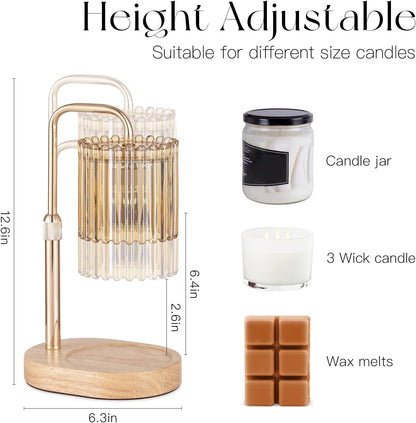 Candeldo Candle Warmer Lamp with Timer: Black Wax Melt Warmer | Height Adjustable, Dimmable, with 2 Bulbs, Modern Farmhouse Decor for Home, Bedroom, Gifts for Women, Birthday, Housewarming
