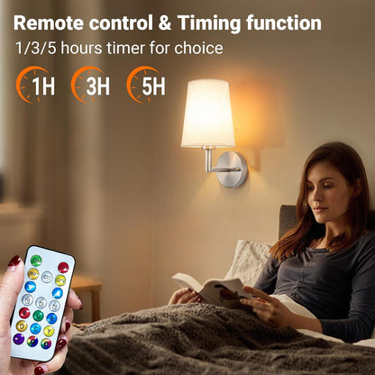 Wall Sconce Battery Operated Wall Light Fixure with Remote Control, Dimmable Battery Operated Wall Sconces Set Of Two, Indoor Wireless Wall Mounted Lamp with Rechargable Bulb For Bedroom Living Room (