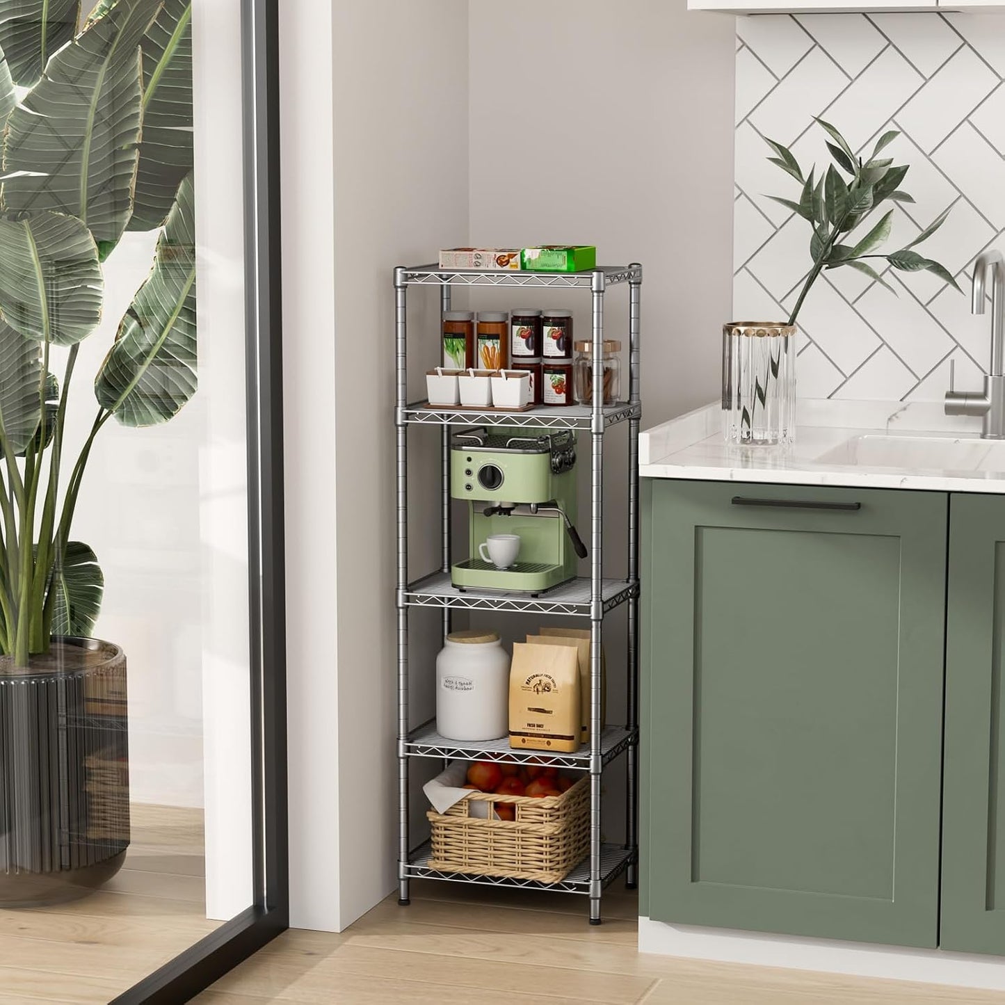 Golpart 4 Tier Adjustable Storage Shelves Metal Utility Shelf Wire Shelving Unit Organizer Rack for Home Kitchen Office Bathroom Pantry Room 12" D x 18" W x 44" H