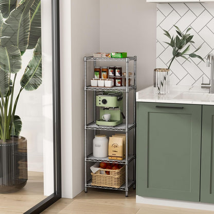 Golpart 4 Tier Adjustable Storage Shelves Metal Utility Shelf Wire Shelving Unit Organizer Rack for Home Kitchen Office Bathroom Pantry Room 12" D x 18" W x 44" H