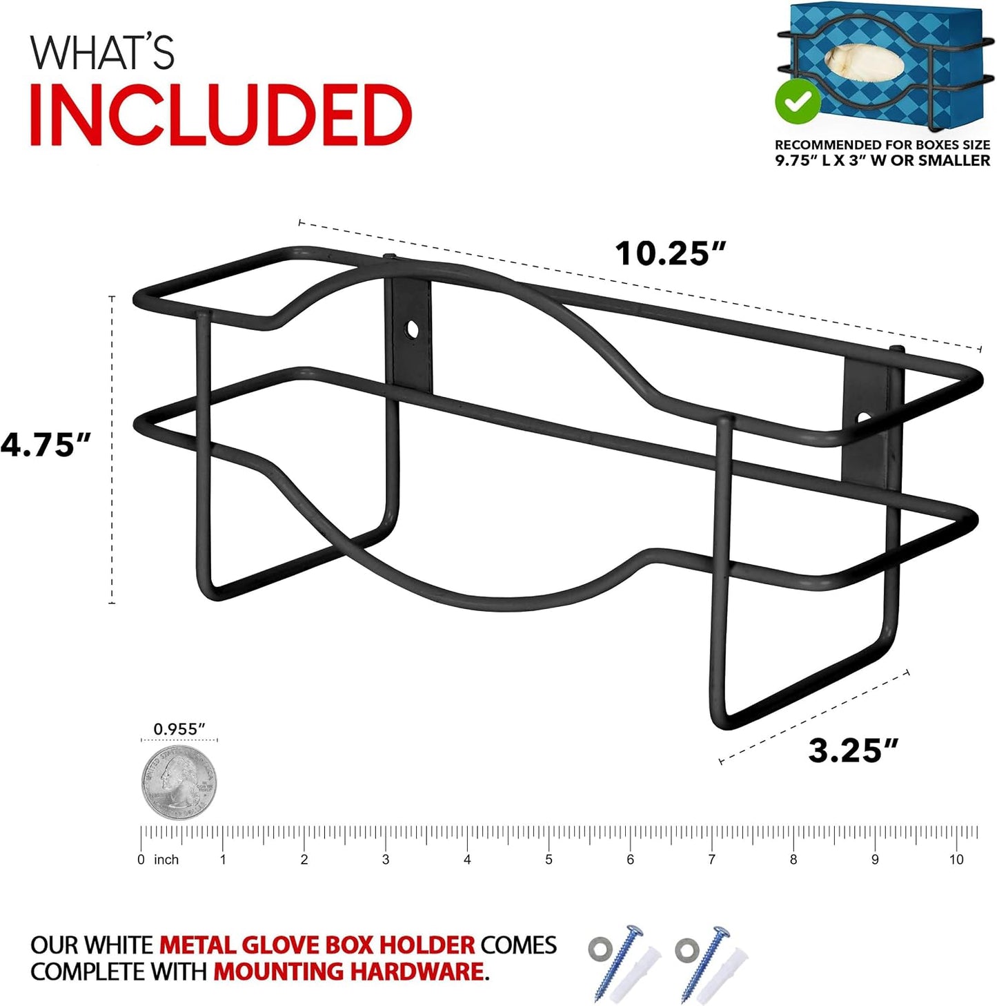 Stock Your Home Black Metal Glove Box Holder Wall Mount for Kitchen, Closet, Lab, Exam, Office, Tissue Shelf