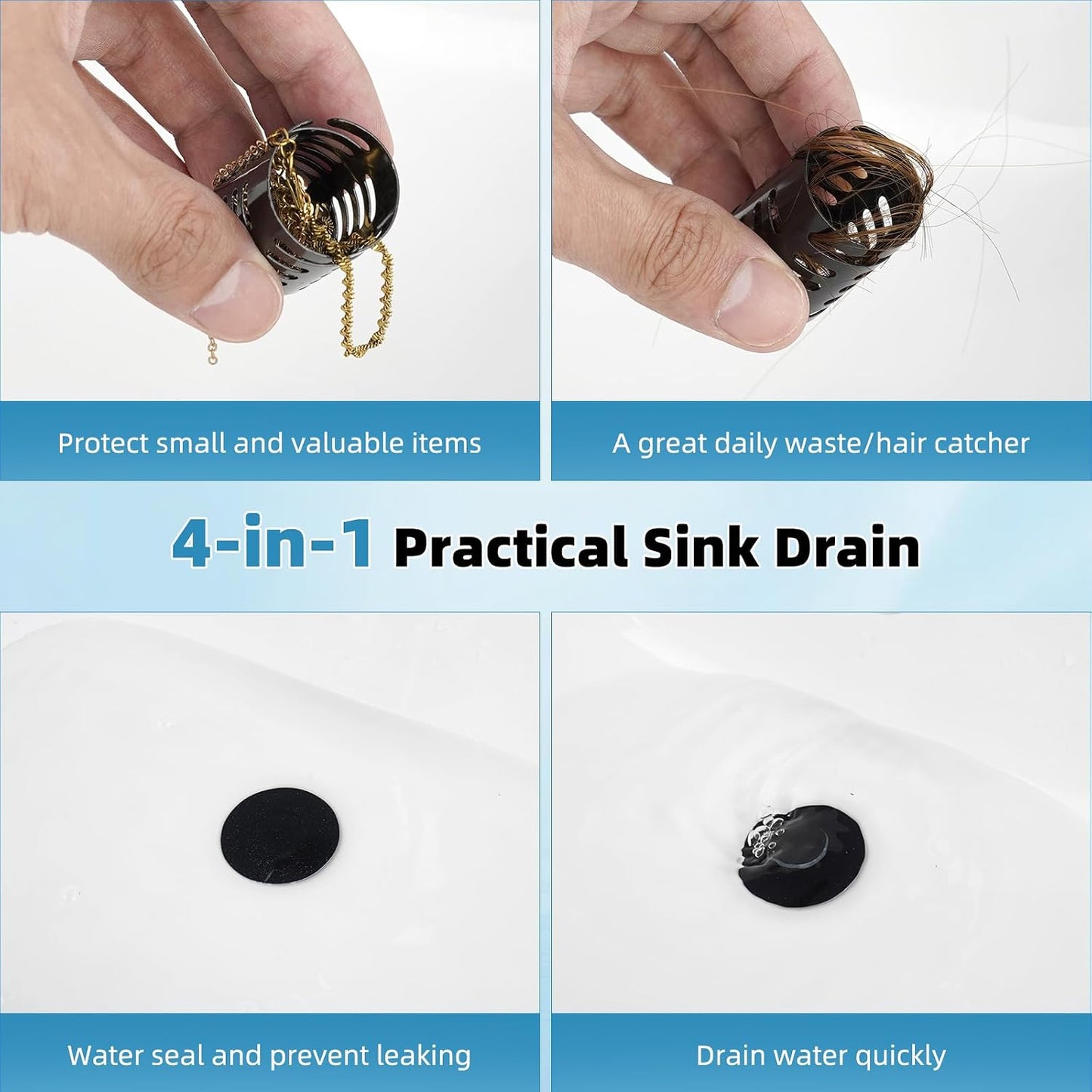Universal Metal Bathroom Sink Drain Strainer Hair Catcher Upgraded 3 in 1 Pop-up Sink Stopper, with Detachable Stainless Steel Filter Basket, Fit for Standard 1.1''~2.36'' Basin Hole, Brushed Nickle