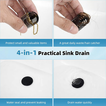 Universal Metal Bathroom Sink Drain Strainer Hair Catcher Upgraded 3 in 1 Pop-up Sink Stopper, with Detachable Stainless Steel Filter Basket, Fit for Standard 1.1''~2.36'' Basin Hole, Brushed Nickle