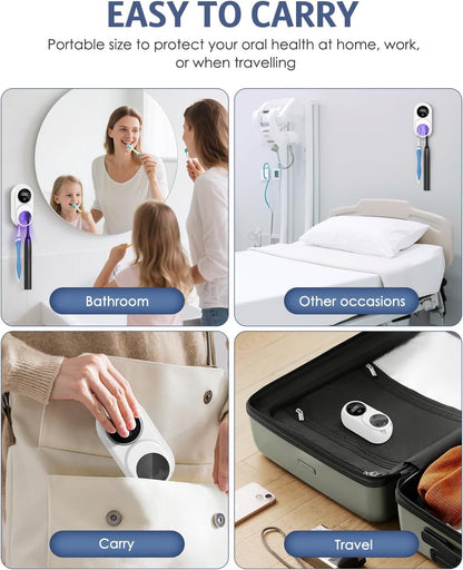 Toothbrush Sanitizer Holder, Upgraded UV Toothbrush Holder with Dual-Mode Clean & Fan Dry, LED Smart Screen, Auto-Inductive Cover, Toothbrush Wall Mounted Cleaner Organizer for Bathroom, Trip