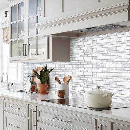 10 Sheets Peel and Stick Backsplash, Peel and Stick Tiles, Marble Look Wall Tiles Backsplash for Kitchen and Bathroom, Livingroom, 12”x12”,Blue&Grey