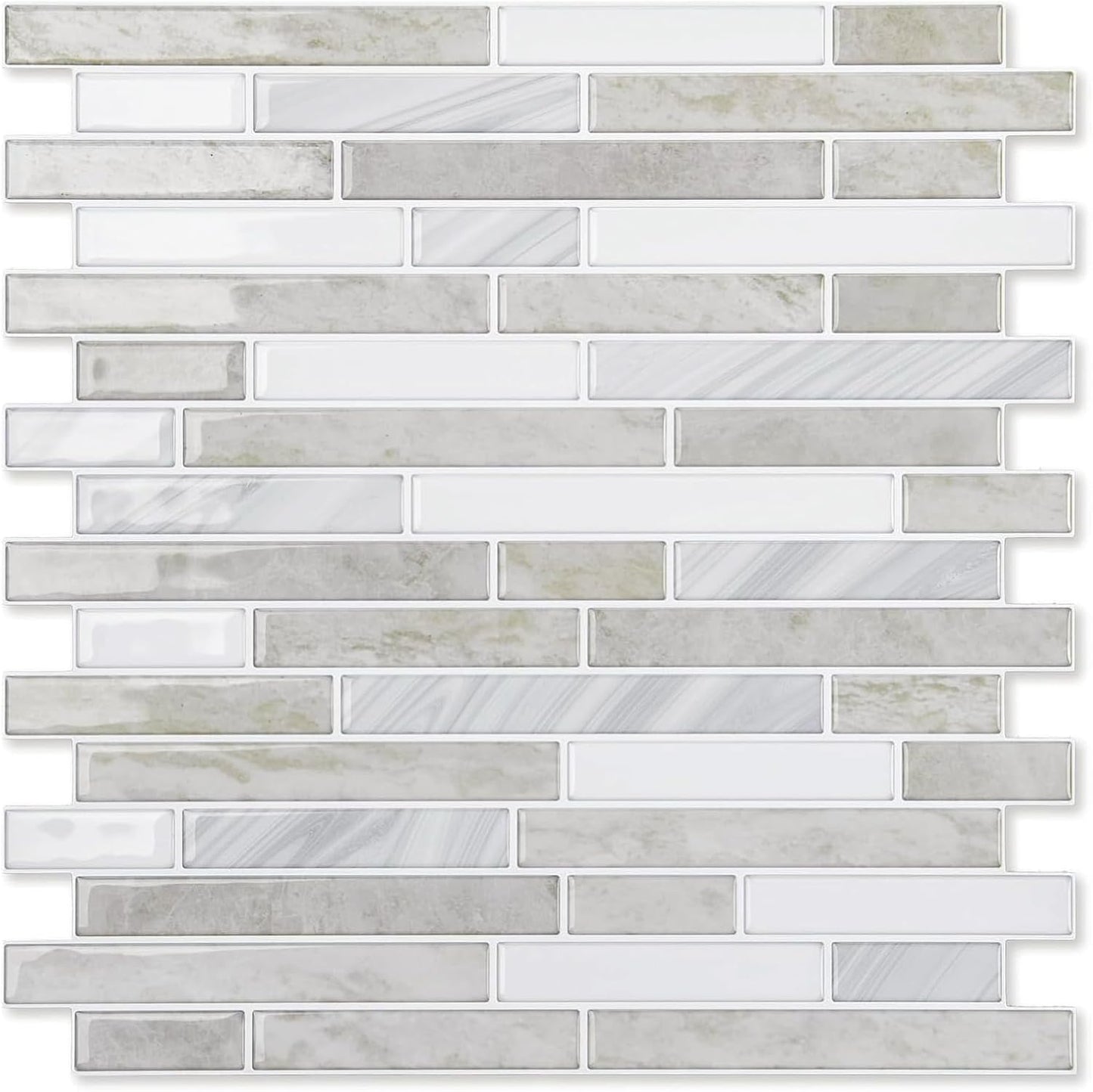 LONGKING 10-Sheet Extra Thick Peel and Stick Backsplash Tiles, Waterproof Kitchen Backsplash Peel and Stick Tile, Self-Adhesive Backsplash for Kitchen, Beige & White
