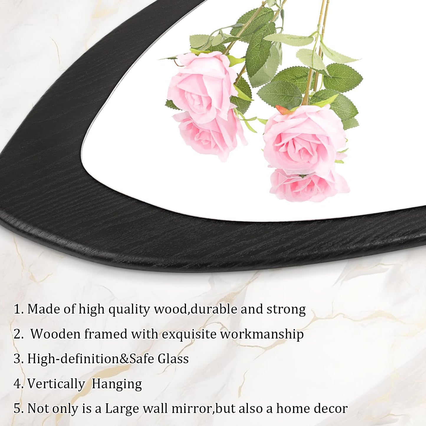 AAZZKANG Irregular Wall Mirror Full Length Black Wood Framed Large | 47"x20" Asymmetrical Full Body Mirrors for Bedroom Living Room Entryway