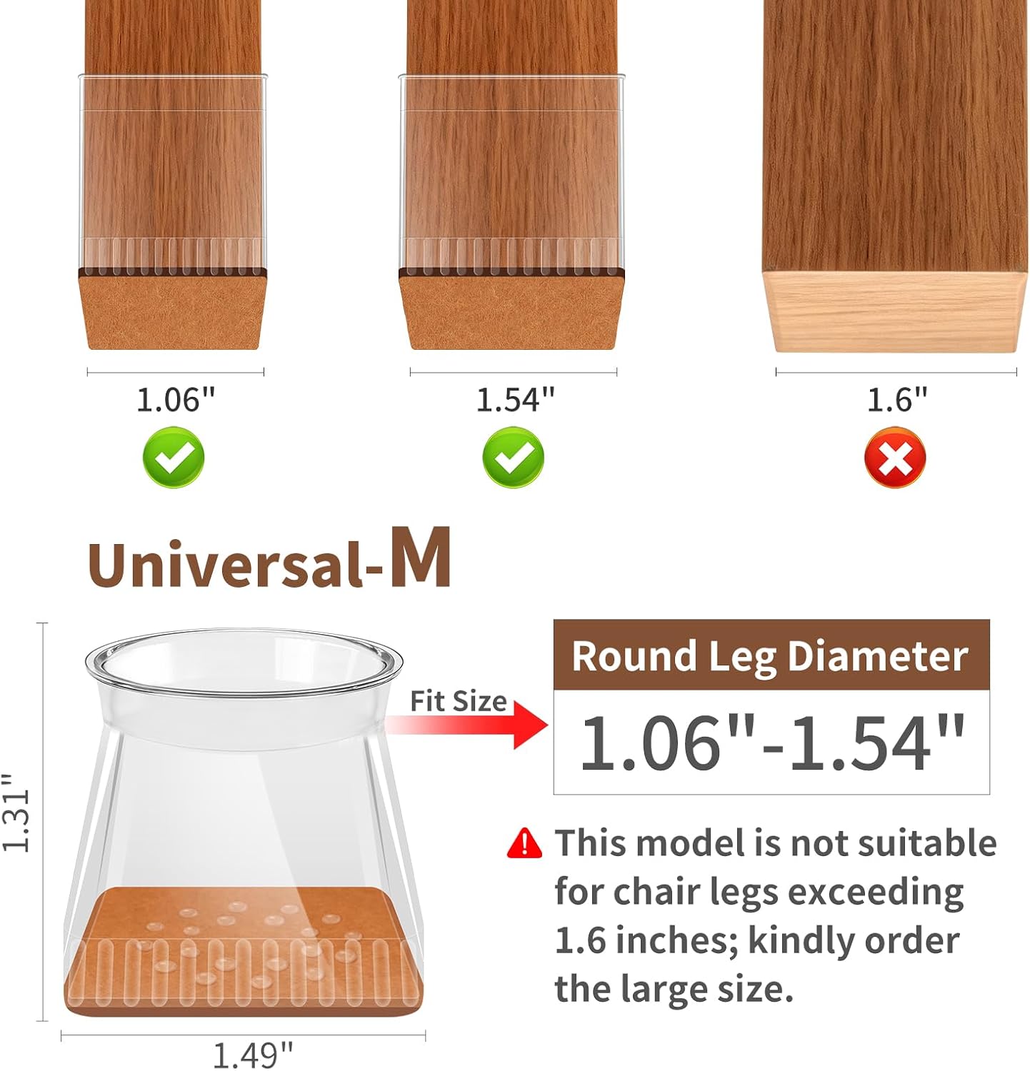 Chair Leg Floor Protectors, 24 Pack Silicone Furniture Pads for Hardwood Floors, Anti-Scratch Furniture Sliders Felt Pads, Noise-Reducing Chair Feet Covers, Table Legs Fit Sizes to(1.3" to 1.97")