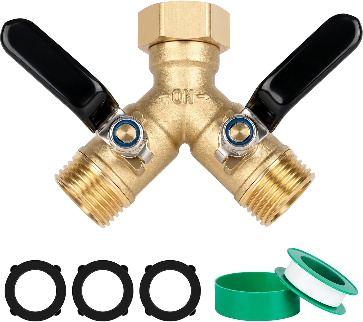 Brass Hose Splitter 2 Way, Heavy Duty Garden Hose Splitter with Shut Off Valves, Y Connector Hose Adapter, No Leak, Includes Washers & Teflon Tape – Dalmbox