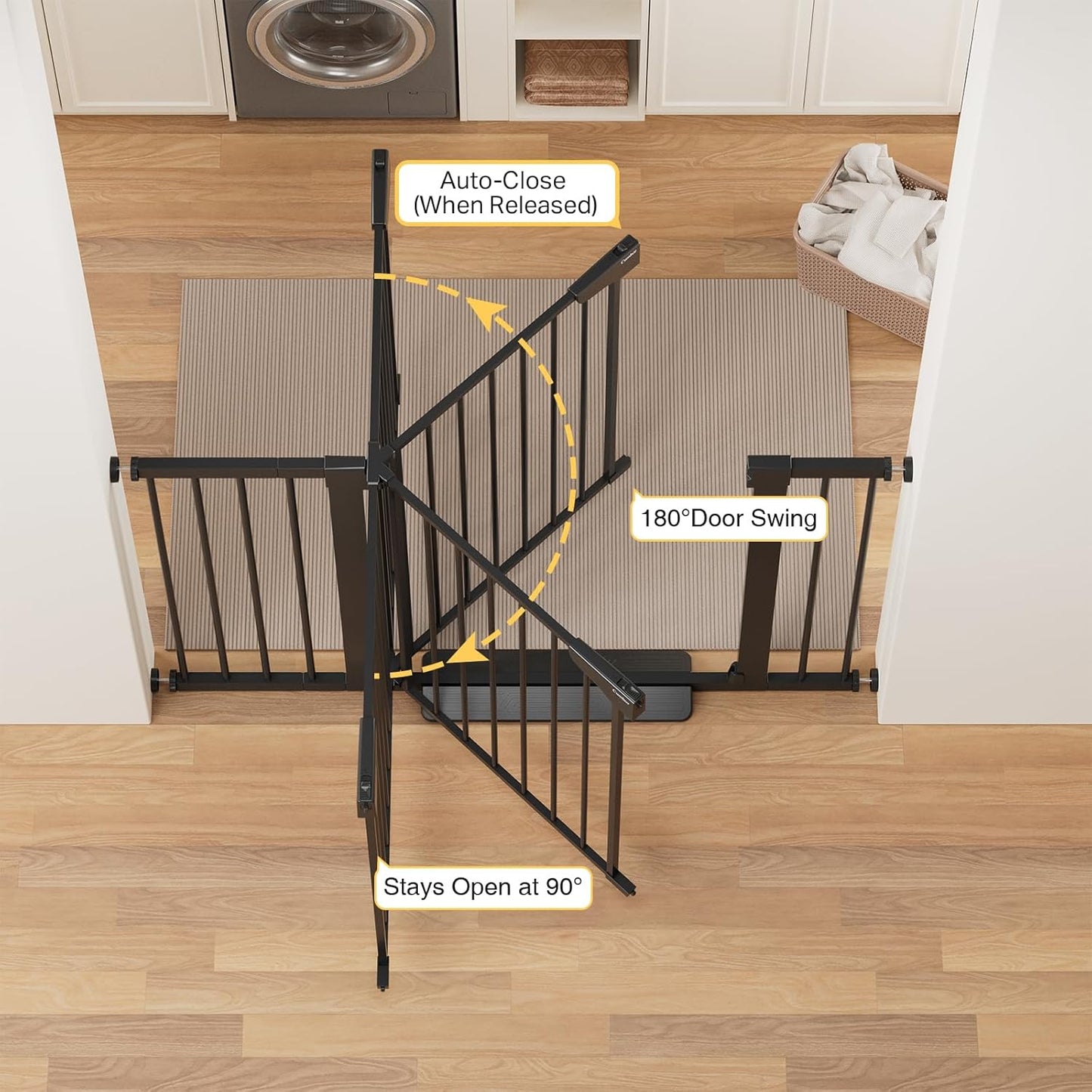 Cumbor 29.7-48" Baby Gate for Stairs, Mom's Choice Awards Winner-Dog Gate for Doorways, Auto Close Safety Pet Gate for Dogs Indoor, Easy Install Pressure Mounted Child Gate with Walk Thru Door, Brown