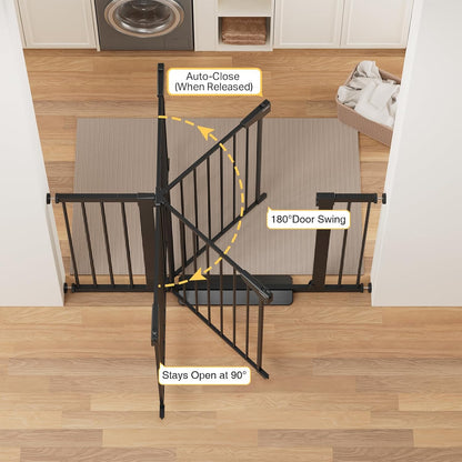 Cumbor 29.7-48" Baby Gate for Stairs, Mom's Choice Awards Winner-Dog Gate for Doorways, Auto Close Safety Pet Gate for Dogs Indoor, Easy Install Pressure Mounted Child Gate with Walk Thru Door, Brown