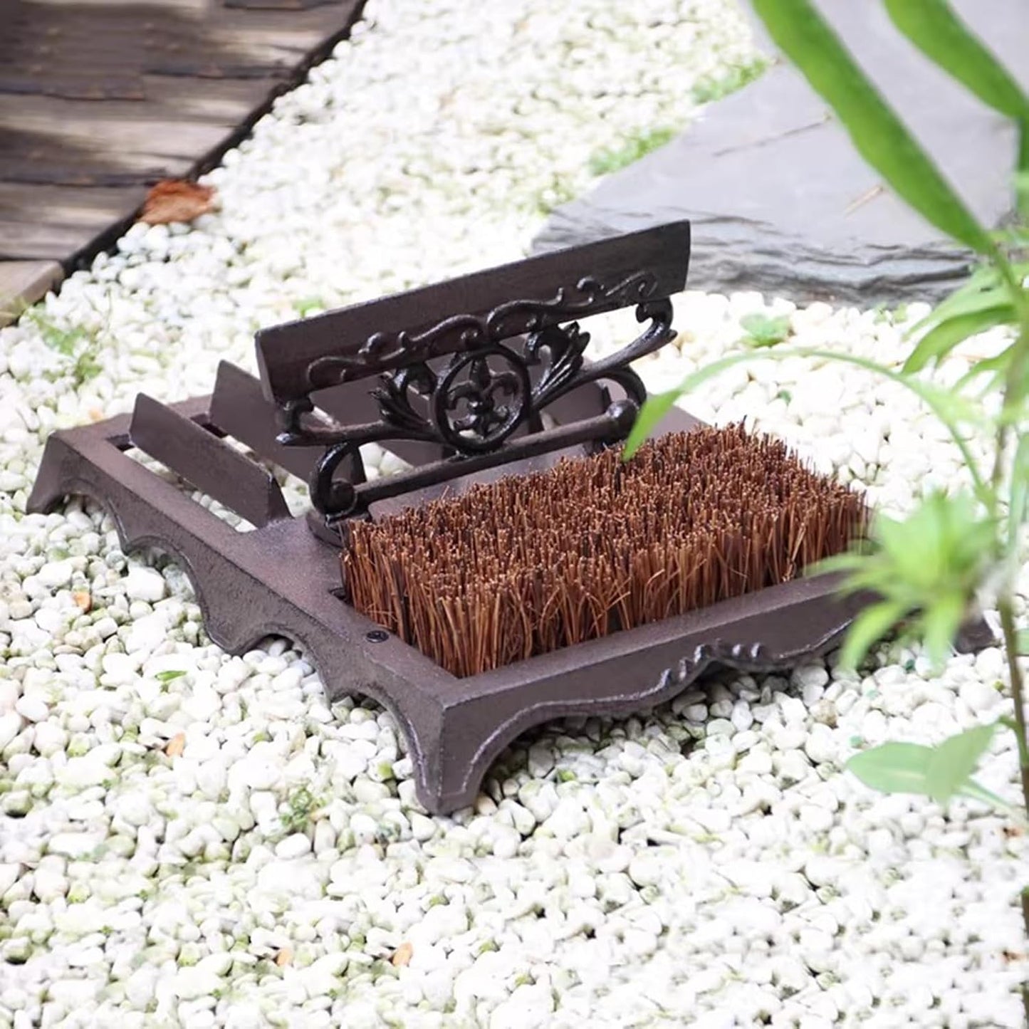 Cast Iron Boot Brush Scraper Outdoor, Heavy Duty Boot Scrubber Brush for Home Porch Entryway, Brown Front Doormat
