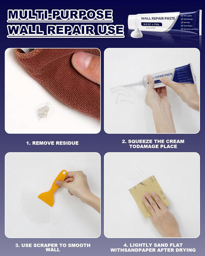 Efficient Drywall Repair Kit with Scraper,Wall Repair Paste Tube,Quick-Drying Wall Mending Agent, Wall Repair Paste,Multi-Functional Patch Paste for Wall Crack/Nail Hole/Graffiti,Wall Surface(1pack)