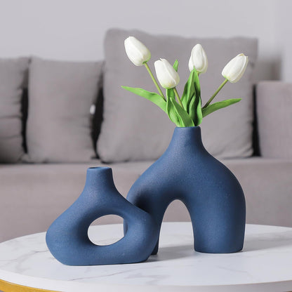 CEMABT Modern Nordic Boho Vase Set - Elegant Beige Matte Ceramic Vase for Living Room, Bookshelf, Mantel, Entryway Table & Console Decor | Home Decor Shelf Decorations Easter Gift