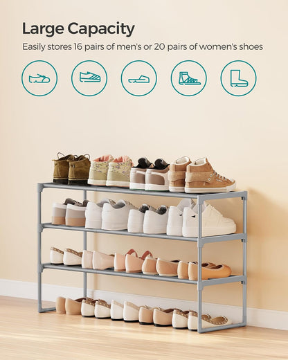 SONGMICS Shoe Rack, 6-Tier Shoe Organizer, Metal Storage Shelf, Upright or Upside Down, for 24-30 Pairs, Stackable, for Entryway, 11.8 x 36.2 x 42.7 Inches, Black ULSA306BH01