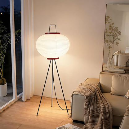 Japanese Rice Paper Floor Lamp, Wabi Sabi Standing Light | Handmade paper shade. Perfect for living room, bedroom, or office. Easy assembly. Size: 51"H x 18"W. Bulb included.