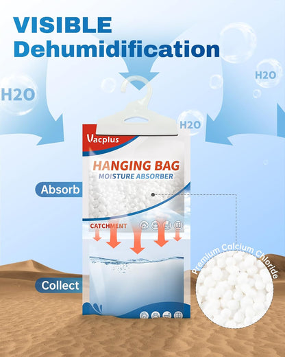 Vacplus Moisture Absorbers Packets, Fragrance Free 5 Pack, Humidity Packs, Dessicant Packets, Hanging Closet Dehumidifier Bags, Odor Eliminator for Bathroom 9.8OZ