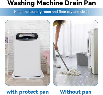 30x32inch Washing Machine Drain Pan, with Raised Edge, Features a Heavy Durable Plastic, Floor Protector - Protects Floors from Leaksf, with 1" Drain Fittings, Black