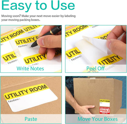 600 Count 3 x 2 Large Home Moving Packing Box Labels for 3-4 Bedroom House with Writable Notes Areas, 17 Color Coded Moving Labels for Boxes + Fragile Moving Stickers + Heavy and Blank Labels