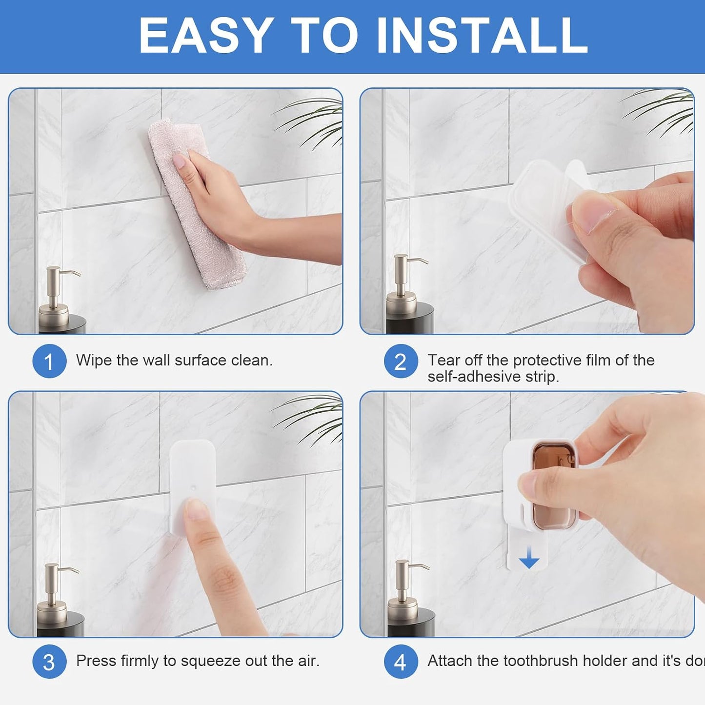 6 PCS Toothbrush Holders Wall Mounted with Cover, Upgrade Single Slot Tooth Brush Holder for Bathroom, Self Adhesive Toothbrush Dispenser Storage Organizer for Shower, Family and Travel