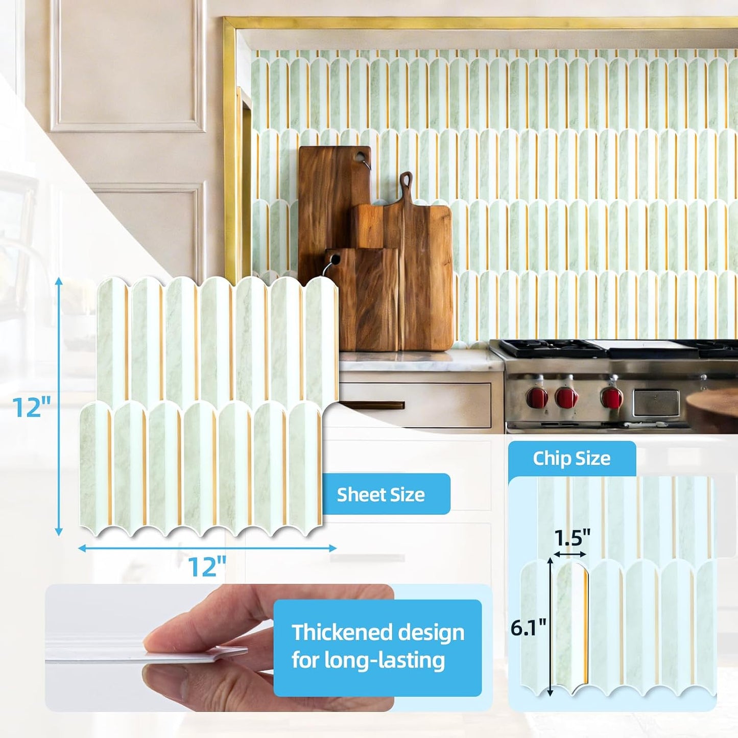 Art3d 12 x 12 Inch Heavy-Duty Peel and Stick Backsplash, Self-adhesive Wall Tiles for Kitchen Bathroom Decor, 10-Pack Dark Green