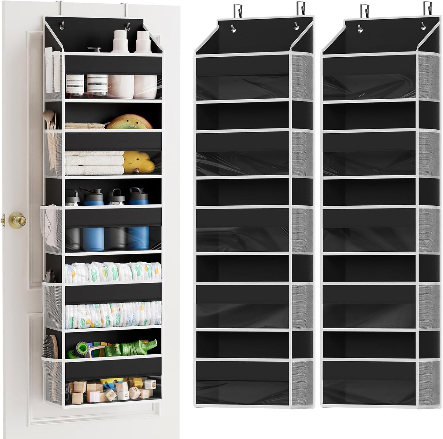 SpaceAid 1 Pack Over The Door Organizer with 5 Large Pockets and 10 Mesh Side Pockets, 5 Layers Door Organizer Hanging with Clear Window for Bedroom, Bathroom, Pantry and Nursery, Gray