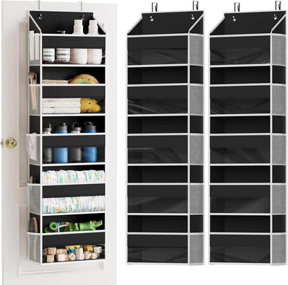 SpaceAid 1 Pack Over The Door Organizer with 5 Large Pockets and 10 Mesh Side Pockets, 5 Layers Door Organizer Hanging with Clear Window for Bedroom, Bathroom, Pantry and Nursery, Gray