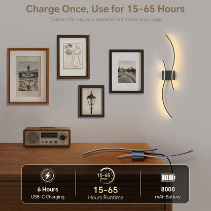 Battery Operated Wall Sconce Set of 2, Dimmable Modern LED Rechargeable Wall Light with Remote Control, Wall Decor for Living Room, Hallway, Quick Install, No Electrician Required