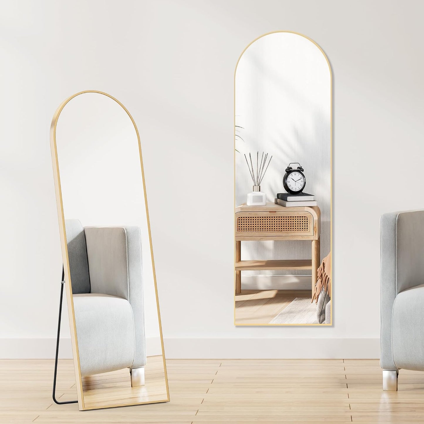 OLIXIS 64"x 21.5" Arched Mirror Full Length, Full Body Mirror with Stand, Hanging or Leaning for Wall, Floor Standing with Shatter-Proof Glass for Bedroom, Living Room, Long, Black