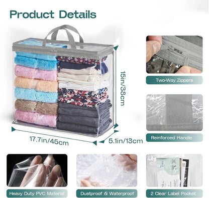 5PACK Clear Zippered Storage Bag for Clothes, 22L Clear Storage Bags, and Blanket Storage Bags for Bedding, Blankets, Comforters, Clothing, Books, DVD & CD (White)