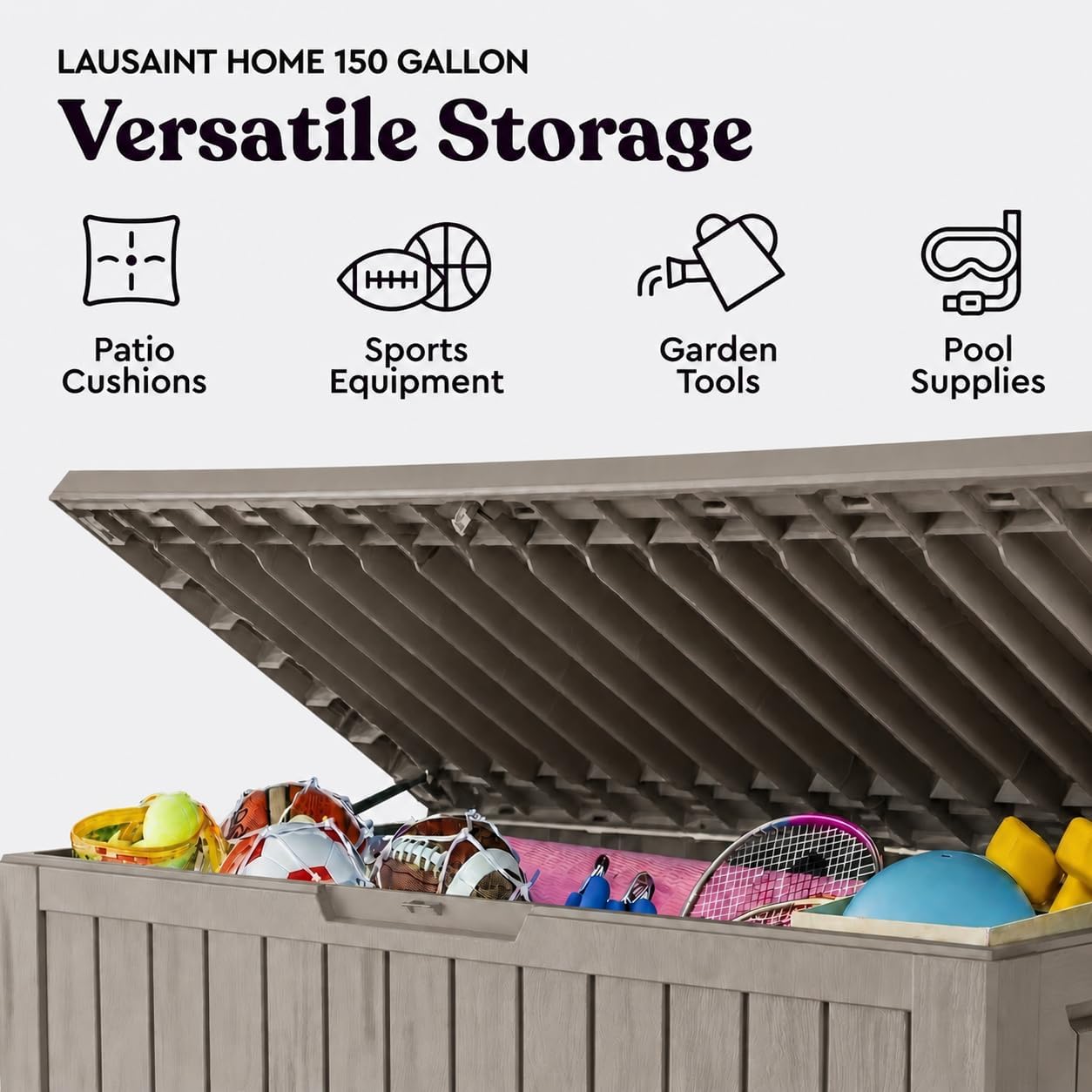 LAUSAINT HOME 320 Gallon Resin Deck Box, Package Delivery Box with Lockable Lid, Waterproof Outdoor Storage Box For Garden Tools, Patio Cushions(320 Gallon,Black)
