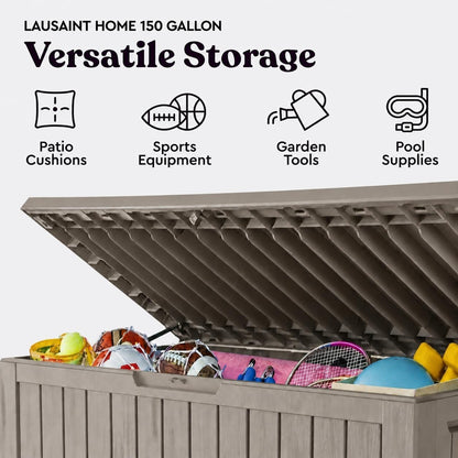 LAUSAINT HOME 320 Gallon Resin Deck Box, Package Delivery Box with Lockable Lid, Waterproof Outdoor Storage Box For Garden Tools, Patio Cushions(320 Gallon,Black)