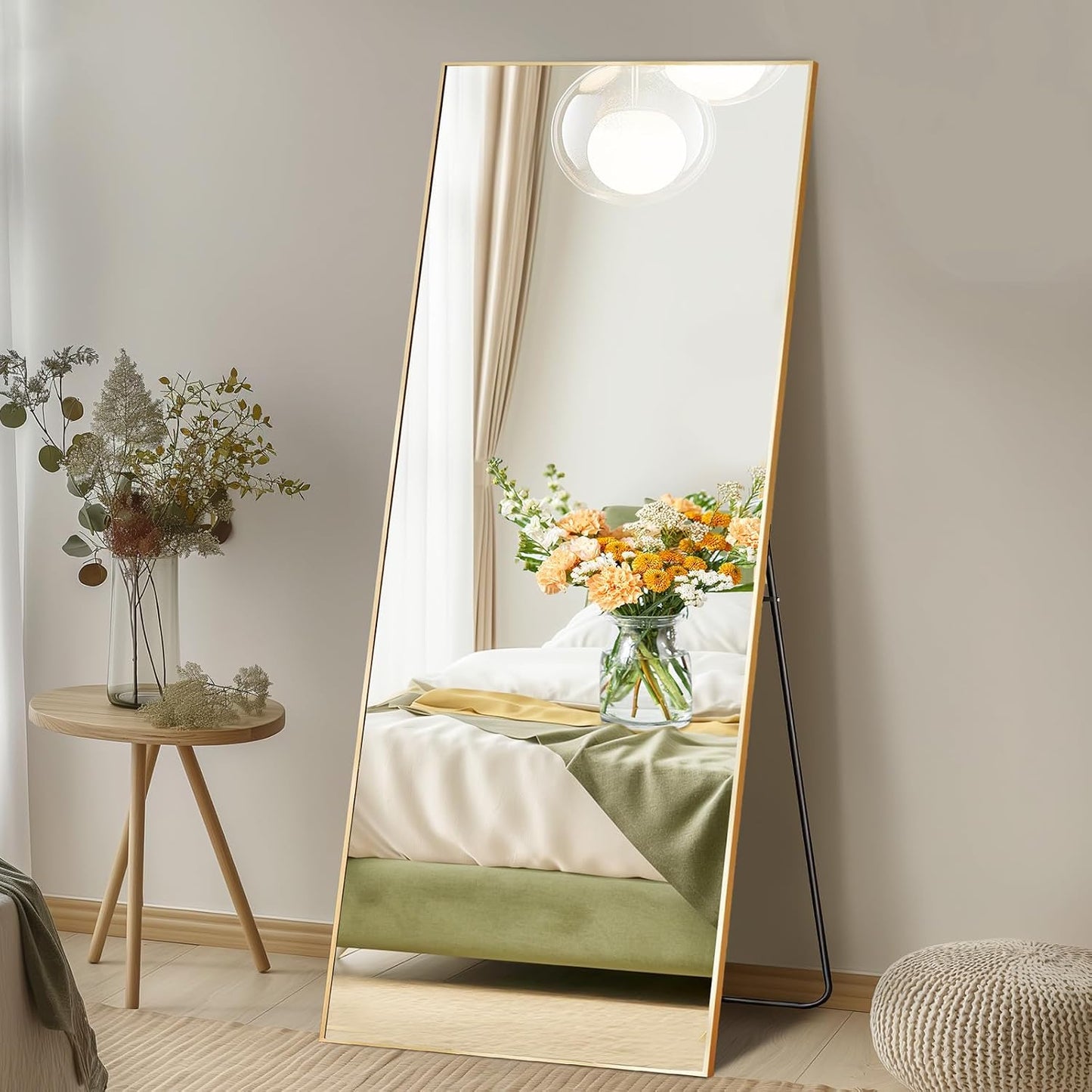 DUMOS 64"x21" Full Length Mirror, Full Body Mirror, Black | Aluminum Alloy Thin Frame, Leaning or Hanging, Suitable for Bedroom, Livingroom, Cloakroom