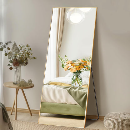 59"x16" Arched Full Length Mirror, Full Body Mirror with Leaning or Standing, Floor Standing Aluminum Frame for Bedroom, Livingroom, Cloakroom, Black