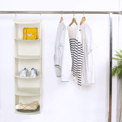 BrilliantJo 2 Pack Hanging Closet Organizer, 5 Shelves Hanging Storage with 6 Side Pockets for Clothes Shoes, 43"x12"x12"(Black)
