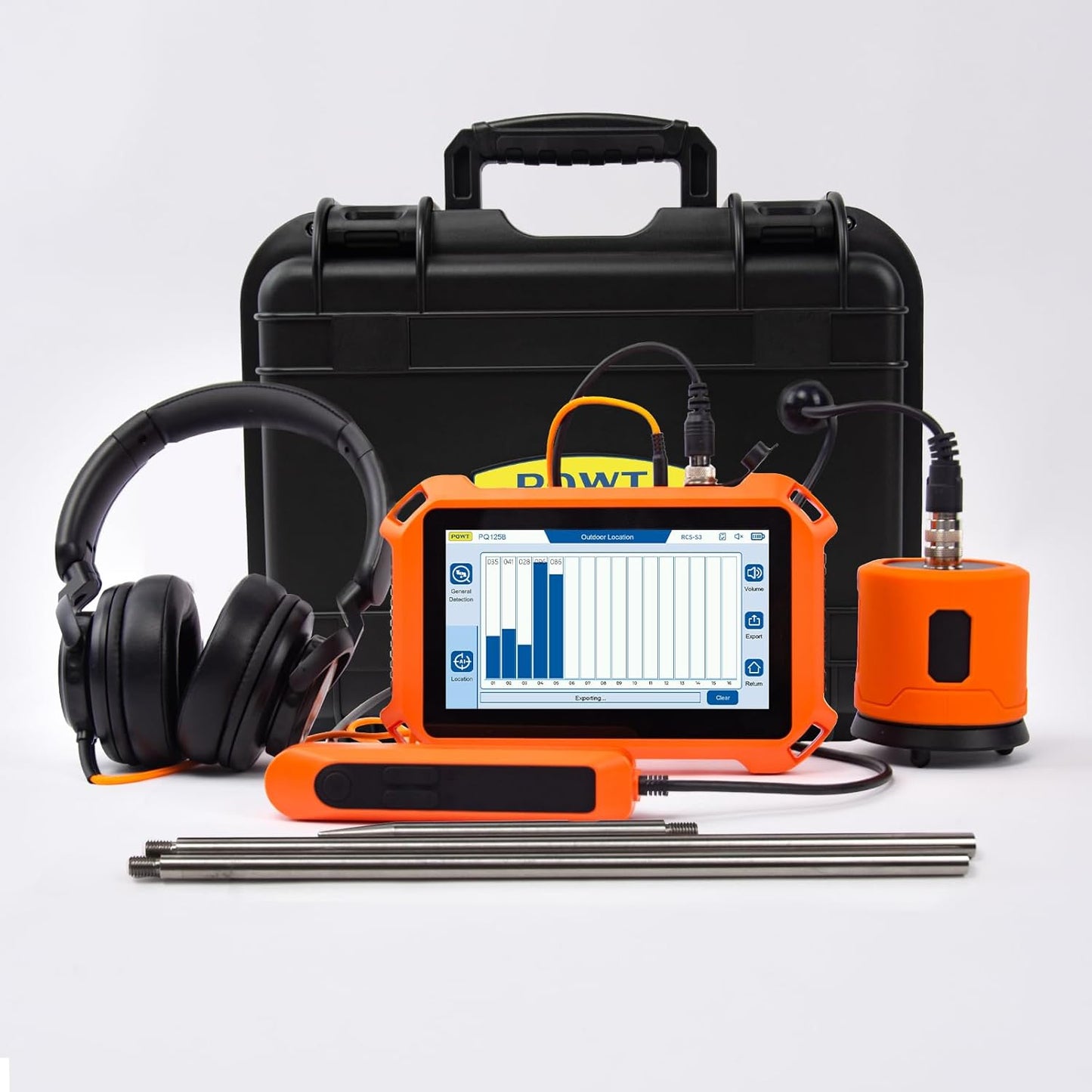Underground Water Leak Detectors for Home PQ125A Wall Pipe Water Leakage Detection with Touchscreen Earphone and Carrying Case Multi Sensor Acoustic Pipeline Sound Intensifier