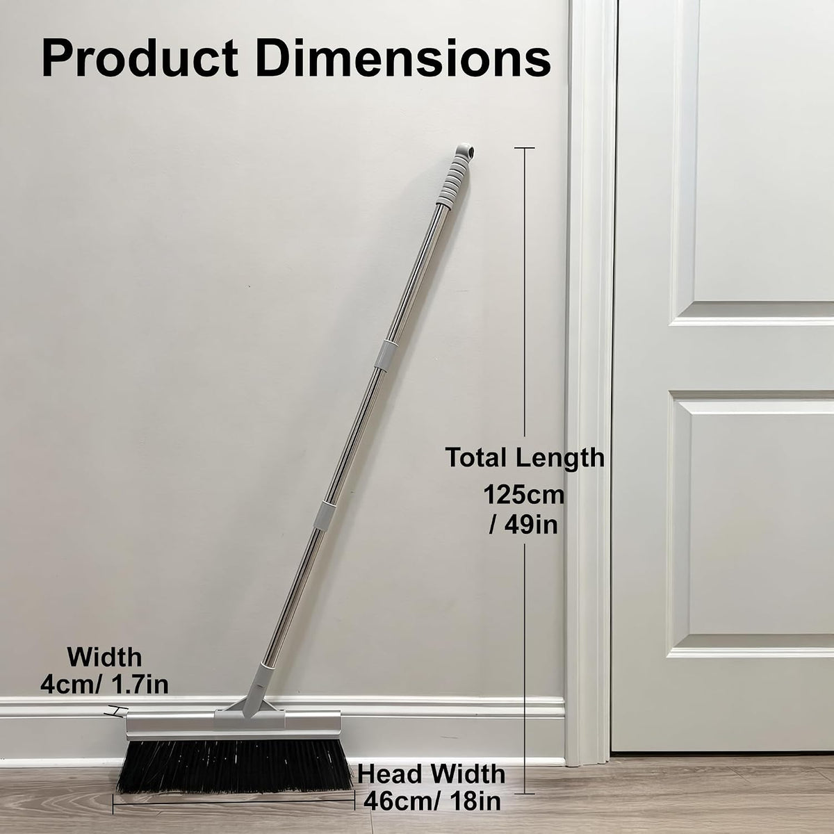 CTIME 50 Inch Heavy Duty Outdoor Angle Broom, 18 Inch Wide Stiff Bristles | Features a 60° angled aluminum head & stainless steel handle. 4 rows of stiff bristles perfectly sweep garage, Patio, Porch