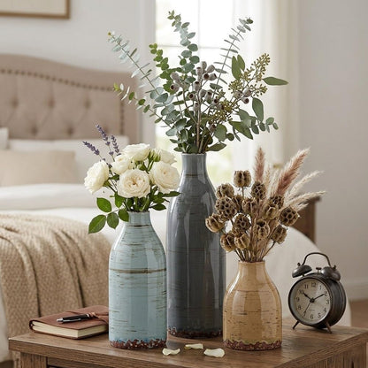 Ceramic Vase Set of 3, Small Flower Neutral Vases Home Decor, Pottery Rustic Farmhouse Decorative Vases, Modern Decor for Table Mantel Entryway Bookshelf Living Room Kitchen Bedroom
