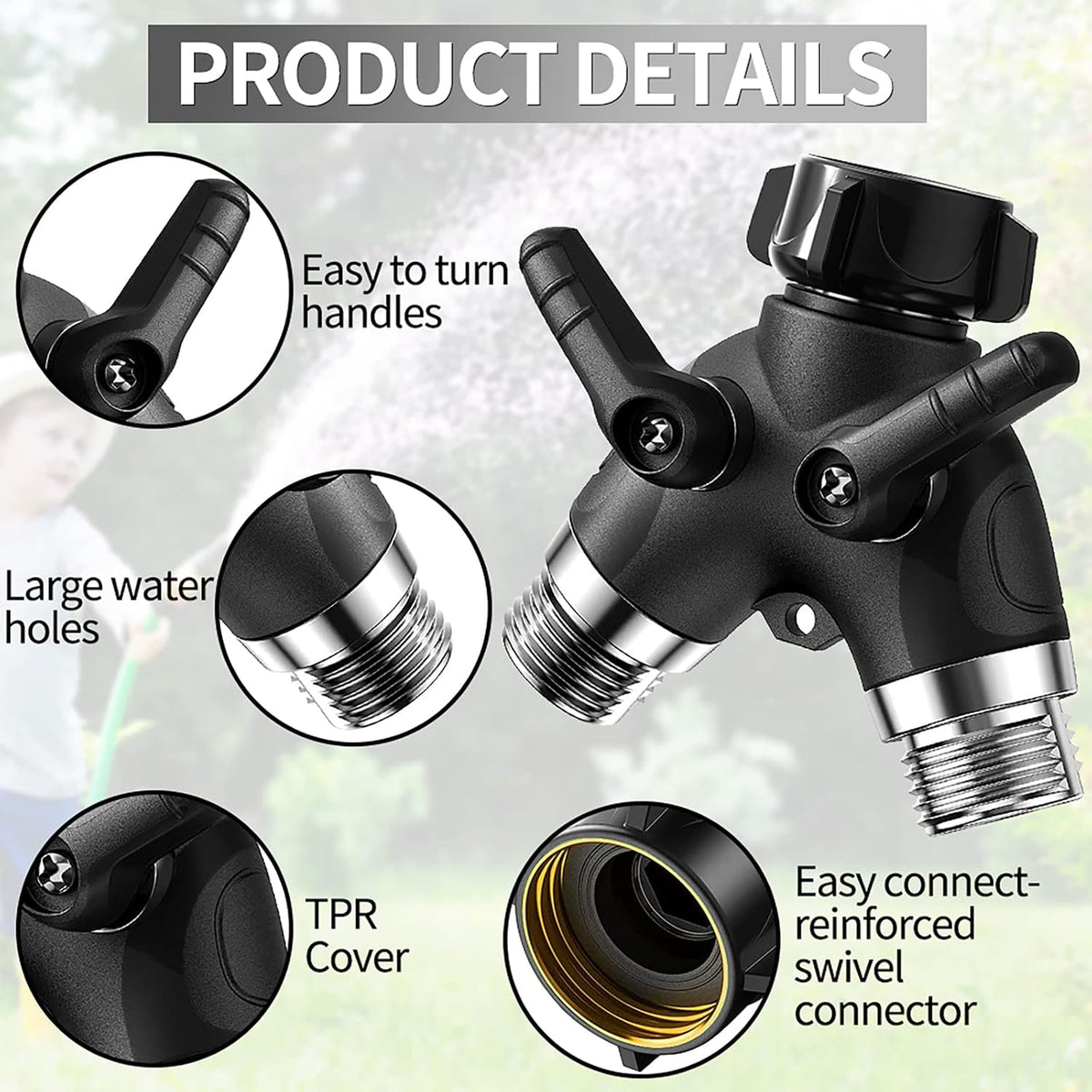 2 Way Garden Hose Y Splitter, 3/4 Inch Heavy Duty Metal Faucet Splitter | 2 Pack 3/4" Garden Hose Splitter Heavy Duty Water Faucet Splitter with Comfortable Rubberized Grip + 6 Extra Rubber Washers