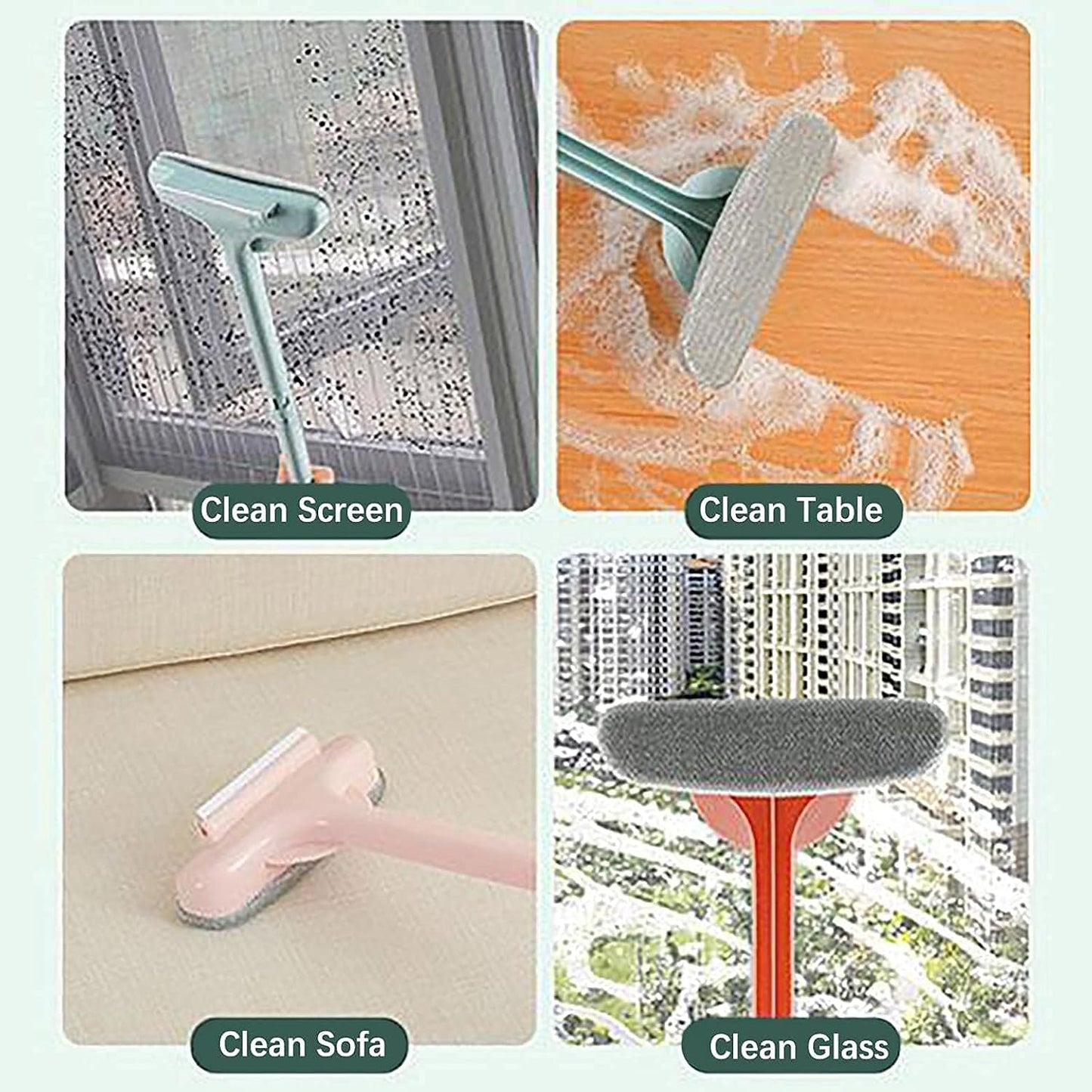 Mesh Screen Cleaner - 2 in 1 Window Cleaner Brush, Glass Cleaning Scraper, Window Screen Brush Washing Equipment, Double Sided Wet & Dry Dual Purpose, Extendable Mesh Screen Cleaner (Green)