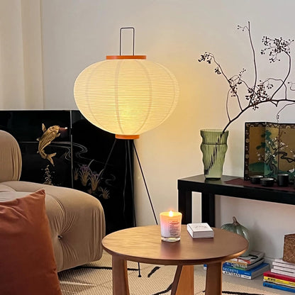 Handmade Rice Paper Floor Lamp Japanese White Light Standing Lamp Morden Festival Lantern Light with Chrome Lamp Body Farmhouse Floor Lamp for Living Room Bedroom