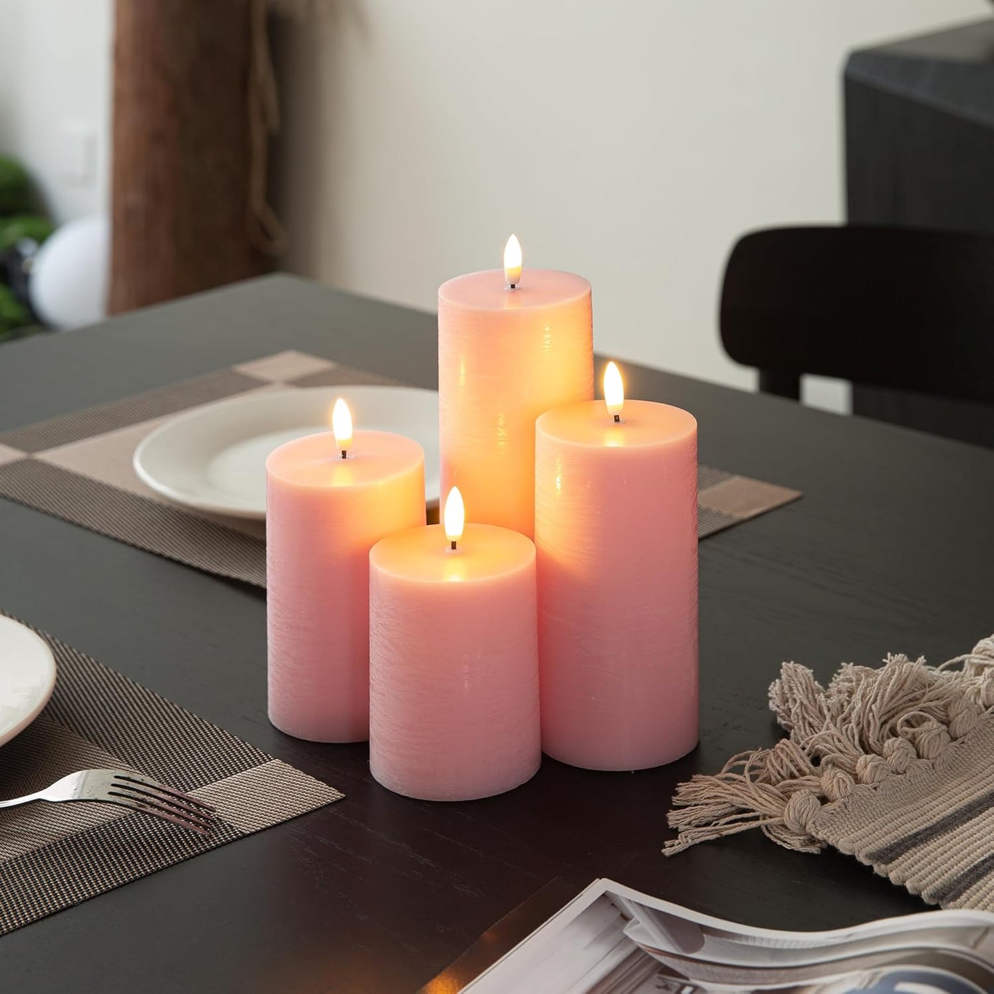LUSHARBOR Flameless Candles, 4 Pack Battery Operated Candles with Remote, Real Wax LED Fake Candles with Timer Flickering for Christmas Wedding Home Party D3 H 5" 6" 7" 9" White