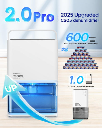 EasyAcc Bathroom Dehumidifier, 45 oz/Day Small Dehumidifier for Bathroom, Quiet Moisture Control Mini Dehumidifier for Home, Low-Temp Operation, Auto Shut-Off, 68 oz Tank, 7 LED Light for Closet RV