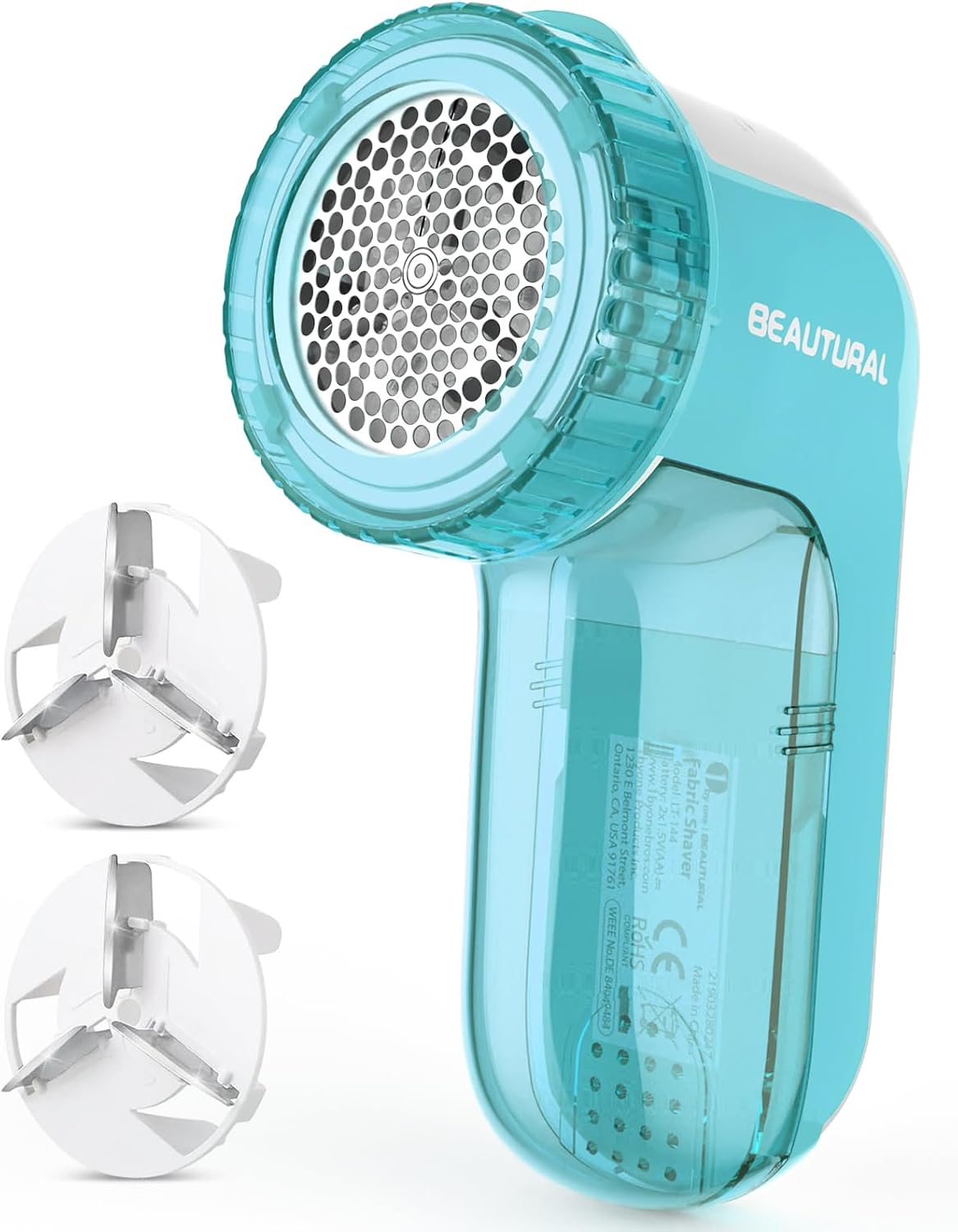 BEAUTURAL Fabric Shaver and Lint Remover, Sweater Defuzzer with 2-Speeds, 2 Replaceable Stainless Steel Blades, Battery Operated, Remove Clothes Fuzz, Lint Balls, Pills, Bobbles Gray