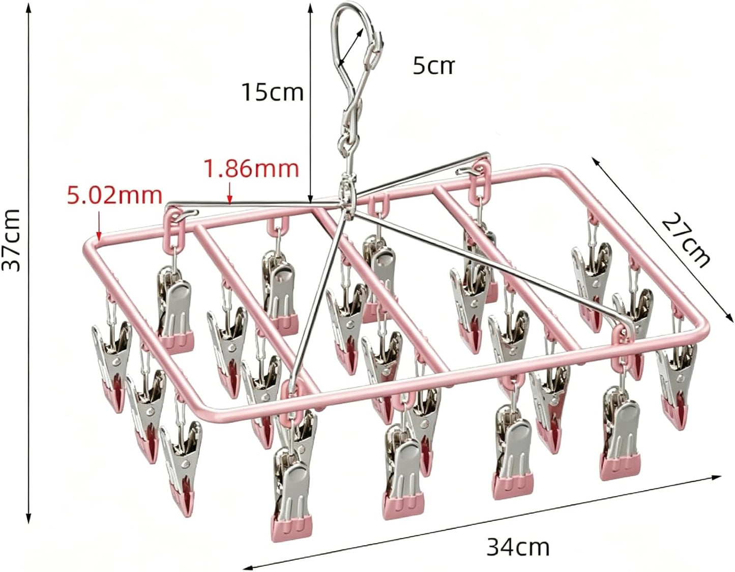 Drying Rack for Sock, Stainless Steel Sock Drying Rack with 23 Clips, Swivel Hook Windproof Hanger for Sock, Laundry, Hat, Scarf, Bras, Towel, Underwear, Pants, Gloves (White)
