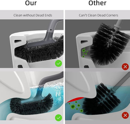 HAMITOR Toilet Bowl Brush Holder Set: Bathroom Deep Cleaning Toilet Cleaner Scrubber Under Rim with Curved Bristle for Dead Corner Clean - Hidden Rv Toilet Decorative Accessories with Caddy- White