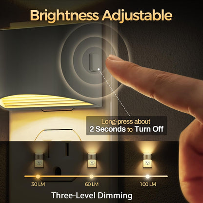 DORESshop LED Night Light[2 Pack], Night Lights Plug into Wall, 3 Level Brightness Adjustable Plug in Night Light, Dusk to Dawn Sensor, Nightlights for Adults, Bedroom, Bathroom, Hallway, 3000K