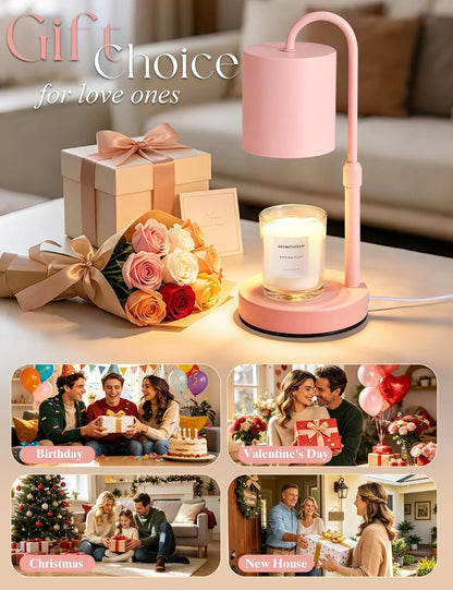 Briever Dimmable Candle Warmer Lamp with Timer, Height Adjustable Electric Candle Wax Warmer, Christmas Birthday Gifts for Women Mom, House Warming Gifts New Home Room Decor, Walnut Solid Wood Base