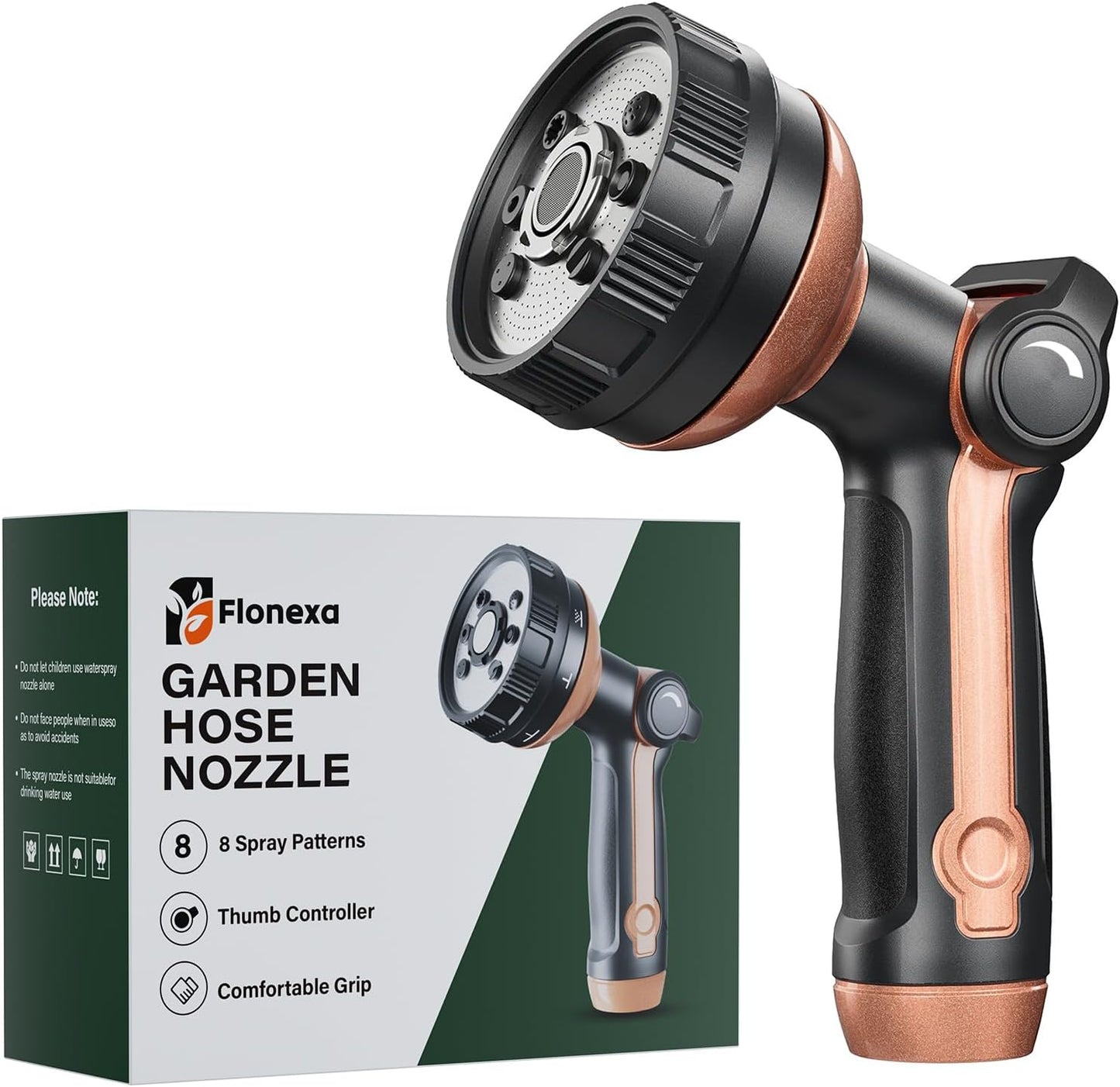 Heavy Duty Metal Hose Sprayer, 8 Patterns & Thumb Control, Orange | Rust-proof metal,8 spray patterns,thumb-control flow,on-off valveergonomic grip,for lawns, plants,cars,pets